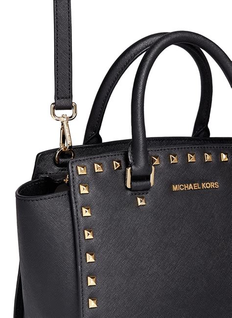 michael kors selma medium studded leather|Selma Medium Saffiano Leather Crossbody Bag .